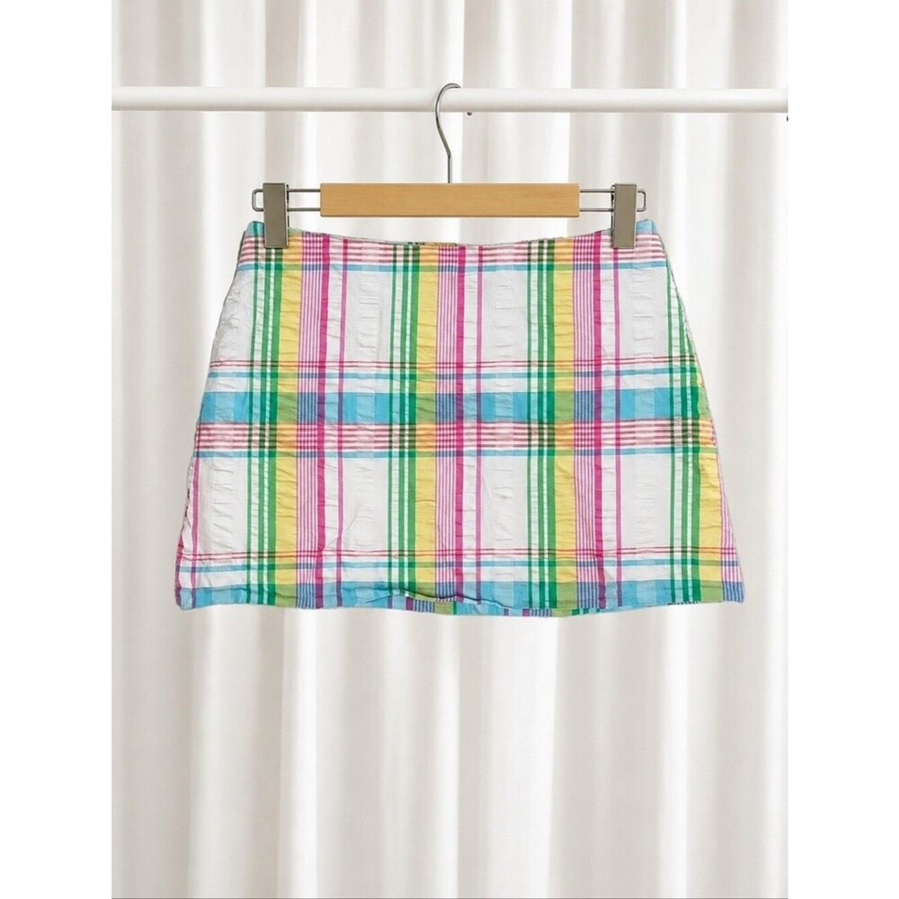 Lilly Pulitzer Vintage 2012 Franco Pastel Plaid Back Zip Short Cotton Mini Skirt